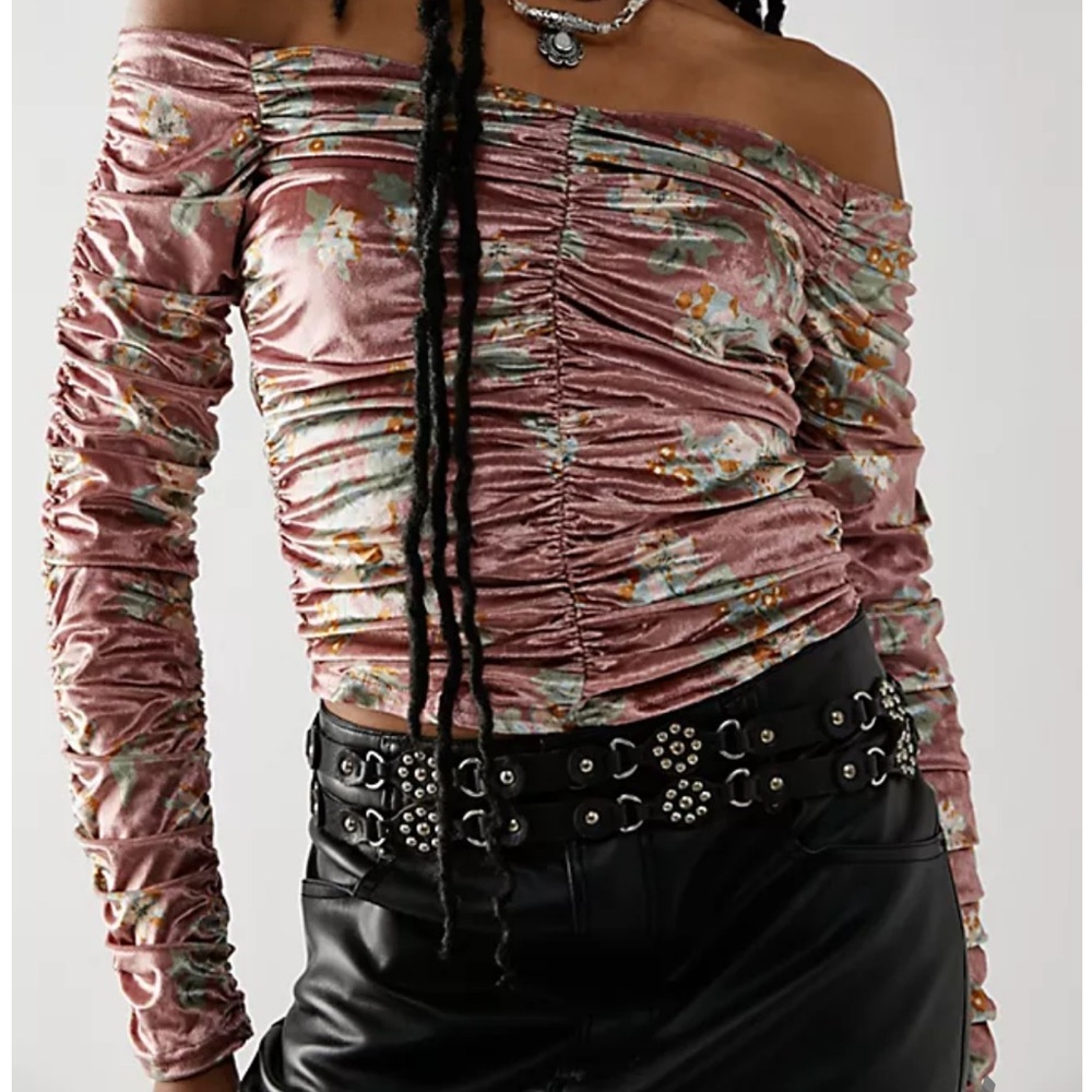 Free People Reina Off The Shoulder Velvet Top NWT